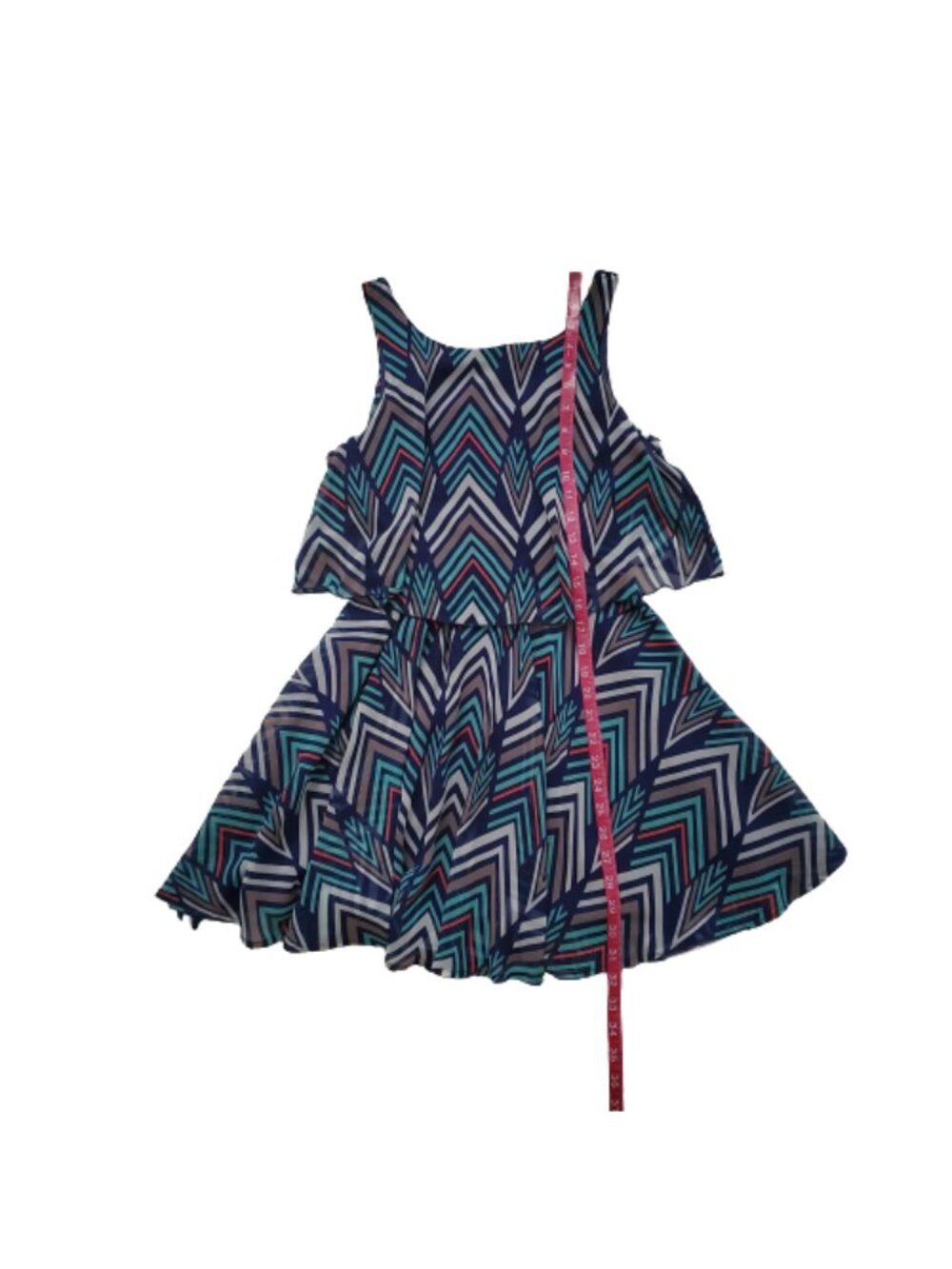 Sequin Hearts Women's Layered Look Chevron Print Sleeveless Mini Dress Size 5 - Picture 9 of 11